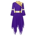 thumbnail image 3 of RUNQHUI Robe de Danse Métallique pour Femmes, une Épaule, Manches Évasées, Tenue de Danse Lituricale, Tunique de Danse Violette S, 3 of 7