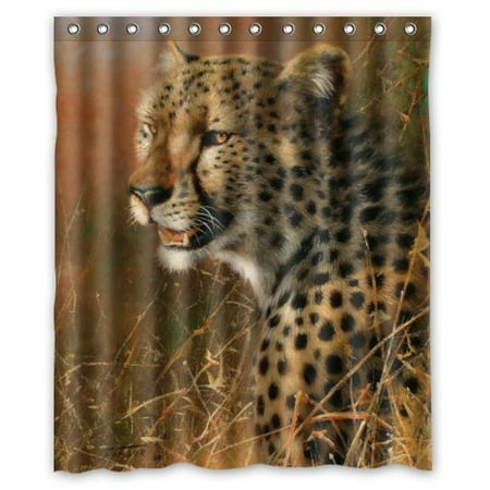 Leopard Print Bathroom Sets GreenDecor Fierce Animal Cool Leopard Waterproof Shower Curtain Set with Hooks Bathroom Accessories Size 60x72 inches ()