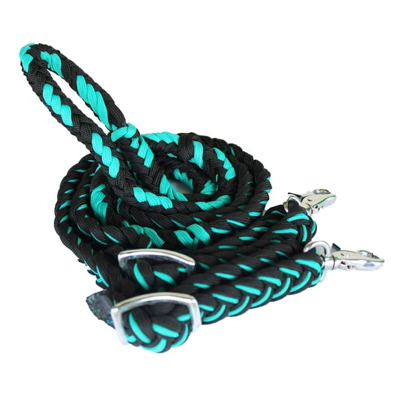 Horse Roping Knotted Tack Western Barrel Reins Nylon Braided Turquoise 607179