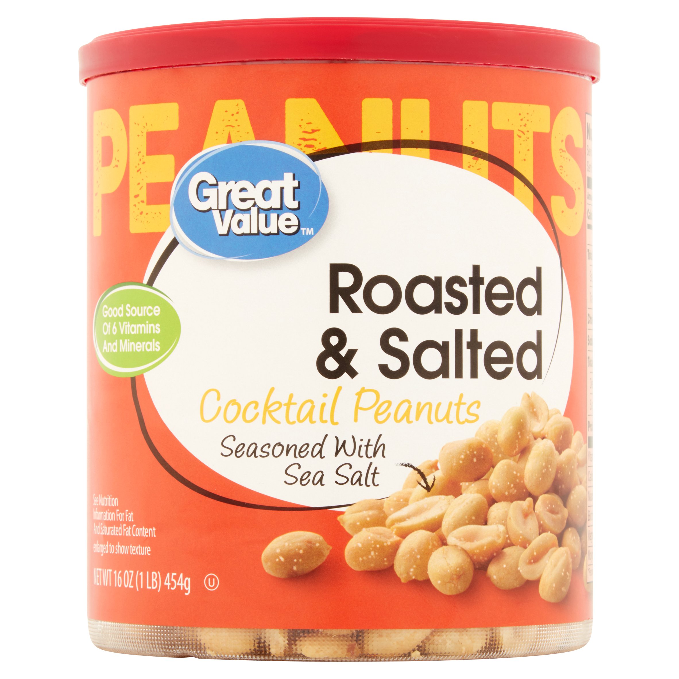 Great Value Roasted & Salted Cocktail Peanuts, 16 oz