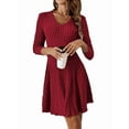 thumbnail image 3 of Vestido Corto de Punto Acanalado de Larga para Mujer, Otoño e Invierno, Cuello en V, Informal, Corte A Rojo M, 3 of 9
