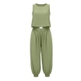 thumbnail image 6 of Chbgutlmr Womens Cotton Linen Sets Sleeveless Crew Neck Crop Tank Tops Cinch Bottom Elastic Waist Joggers Casual Loose Summer 2 Piece Outfits, 6 of 9
