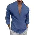 thumbnail image 2 of Kagetolytai Shirts for Men Designer Spring Summer Men's Casual Cotton Linen Solid Color Long Sleeve Shirts Loose Shirts Shirts Dark Blue 3X, 2 of 5