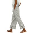 thumbnail image 2 of Women's Cotton Linen Pants, Summer Casual Loose Fit Wide Leg Pants with Elastic Waist, Ankle Patchwork Lace Boho Pants for Daily Wear, Beach, Vacation-Dark Gray, 2 of 5