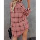 thumbnail image 4 of Camisa a cuadros para mujer, cuello en V, manga larga extragrande, longitud midi, blusa con bloques de color a cuadros para mujer, rosa, 3XL, 4 of 6