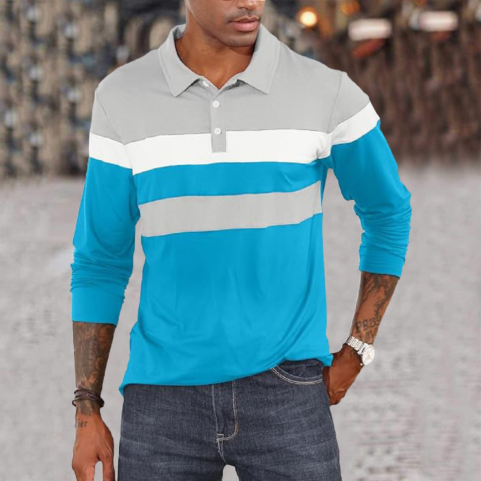 Blue polo shirt long sleeve discount