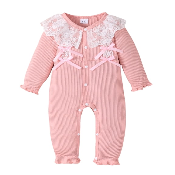 6 Months Baby Girls Romper 12 Months Girls One-piece Bodysuit Solid Color Round Neck Infant Girls Long Sleeve Bodysuit Pink