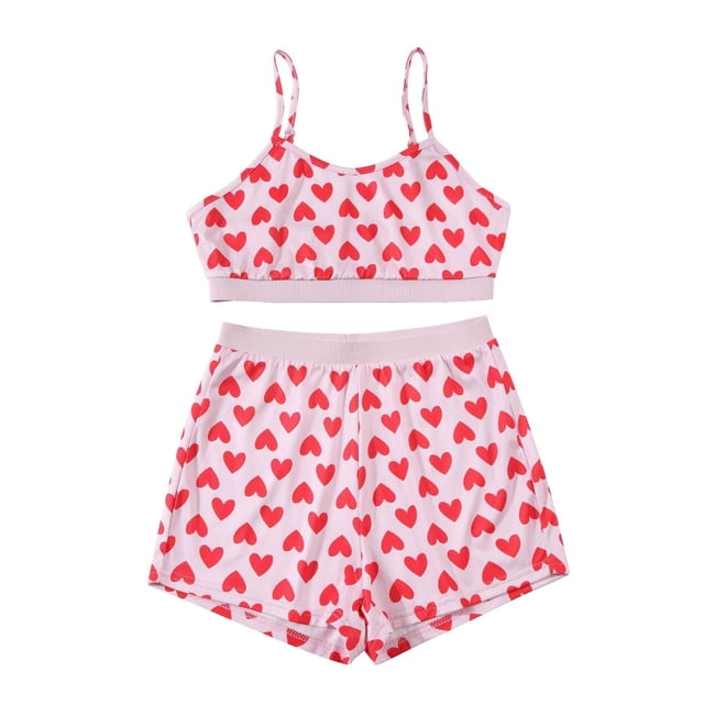 Ensembles de Pyjama pour Femmes Ensemble de Pyjama d'Été à Bretelles Spaghetti Imprimé Cam I Haut et Shorts Camisole de Nuit m