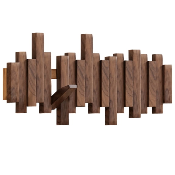 Wooden Coat Rack Wall Mount, Walnut Color, 6 Hooks, 16.1", Heavy-Duty, Easy Installation with Screws, Versatile Design for Home and Office