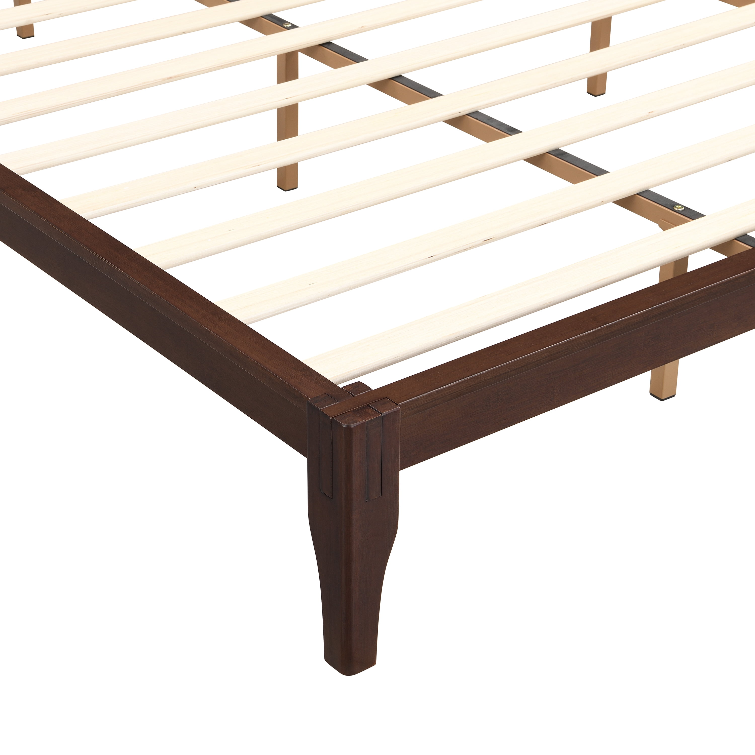 Euroco Mid-Century King Size Platform Bed, Bamboo Wood Bed for Bedroom, Chocolate