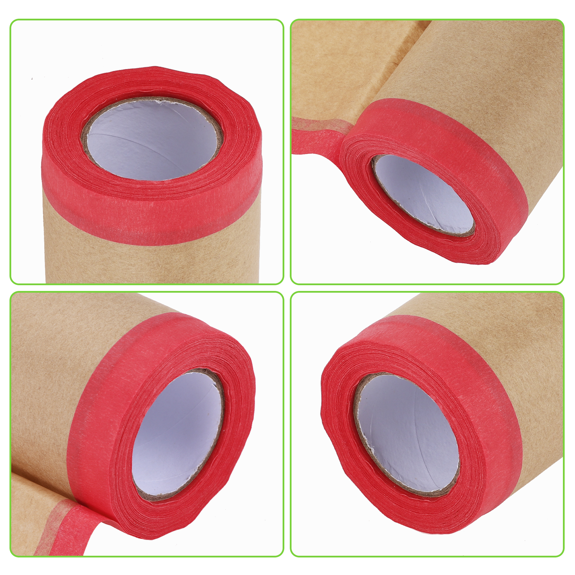 Unique Bargains Pre-Taped Masking Paper for Paint with Kraft Paper 590.55"x3.94" Red