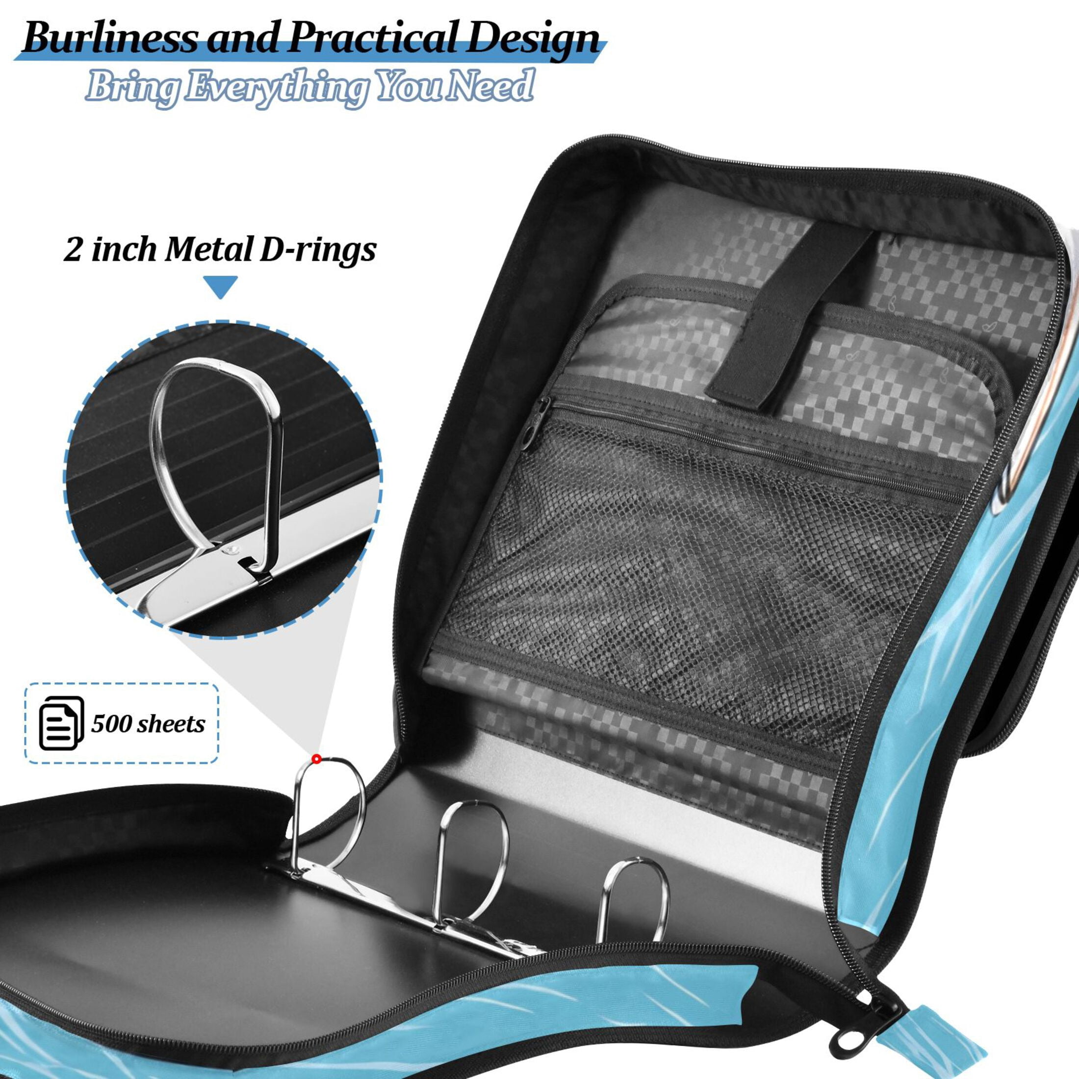3 Ring Zipper Binder with Shoulder Strap Waterproof Trapper Keeper 2 Inch D-Ring 500 Sheets Capacity Capybara Surfer on Water