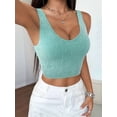 thumbnail image 6 of Women'S Sleeveless Crop Tops Ribbed Square Neck Cropped Tank Top Green XL, 6 of 7