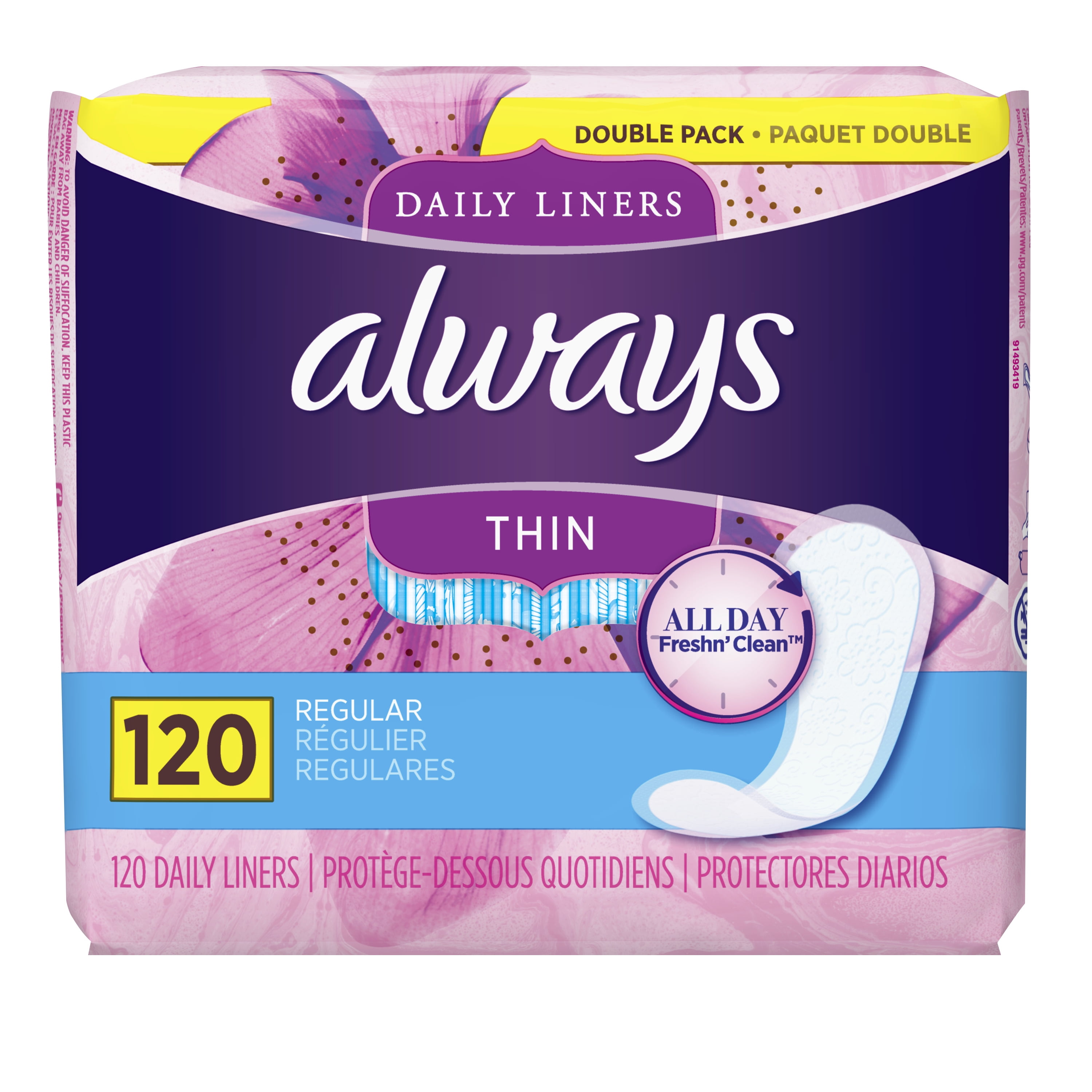 Always Thin Regular Daily Liners, Unscented, 120 Ct