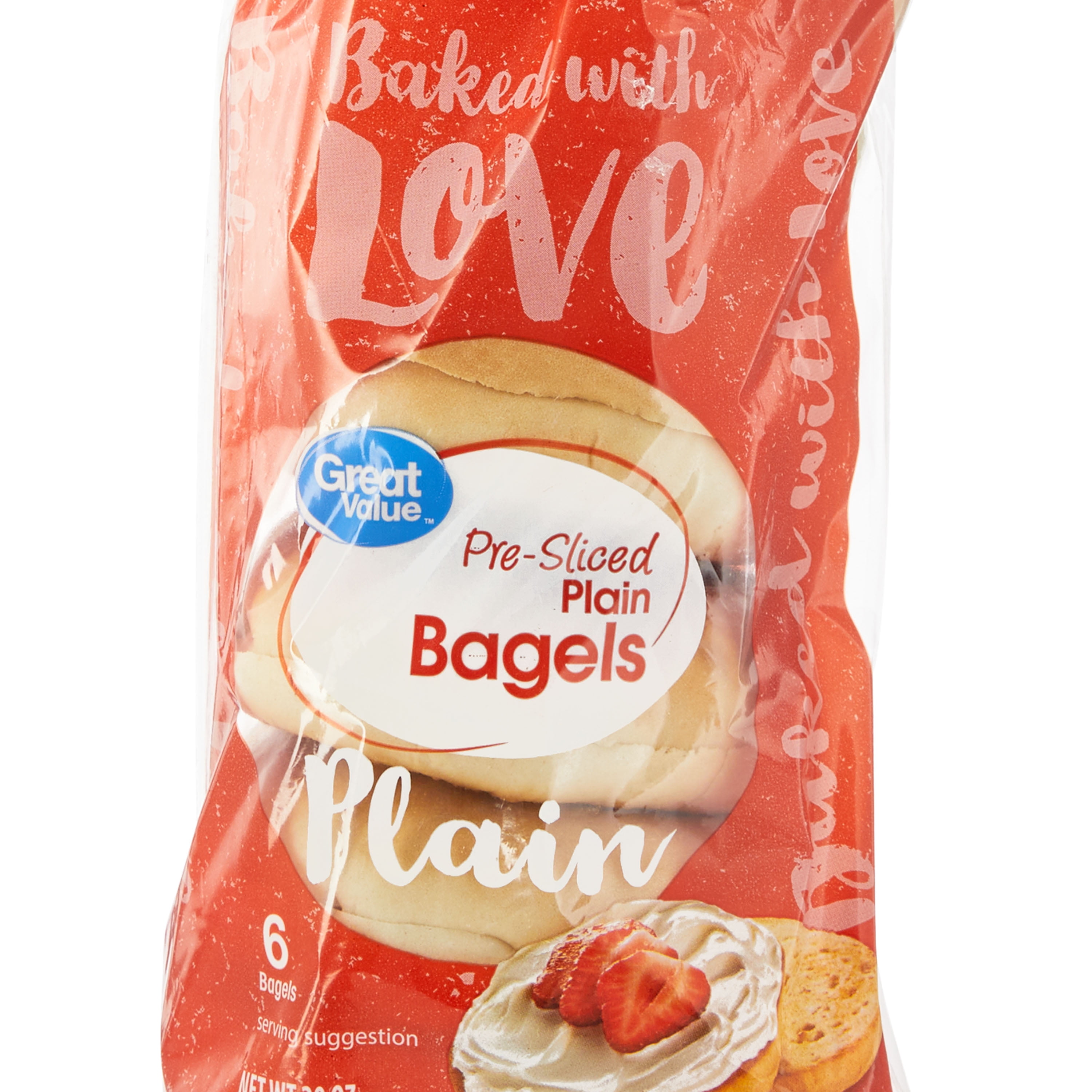 Great Value Pre-Sliced Plain Bagels, 20 oz, 6 Count