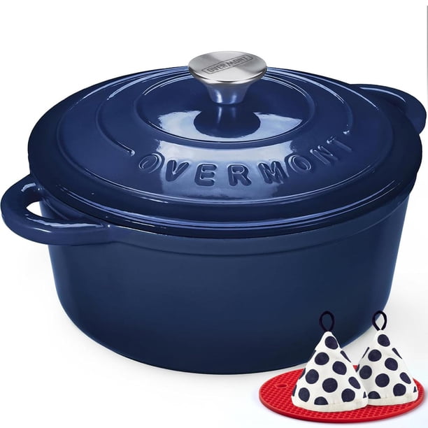 Overmont - Horno holandés de hierro fundido esmaltado, olla de 5.5 cuartos con tapa, libro de cocina