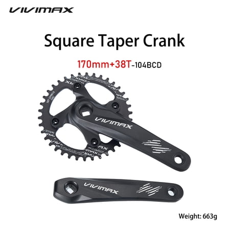 VIVIMAX MTB Mountain Bike Single Speed Square Taper Crankset -170mm Cranksets Bicycle Crank Set with 104BCD 32/34/36/38T  Fit for Ebike/Commuter Bike