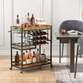thumbnail image 2 of Bar Cart, Home Bar Serving Cart, 3 Tier Drink Cart with 12 Wine Bottle Racks, Liquor Beverage Cart for Kitchen Dining Livingroom, 31.5" x 15.7" x 36.6", Removable Top Tray, Rustic Brown, 2 of 9