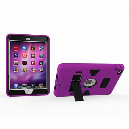 Outter Box Defender For Tablet iPad Mini 3 2 1 7.9-inch Tablet Case, Allytech Absorption Three Layer Armor Defender Shockproof Cover Hybrid Full Body Protective Case for iPad Mini, Mini 2, Mini 3, Mini Retina, Purple/ Black ()