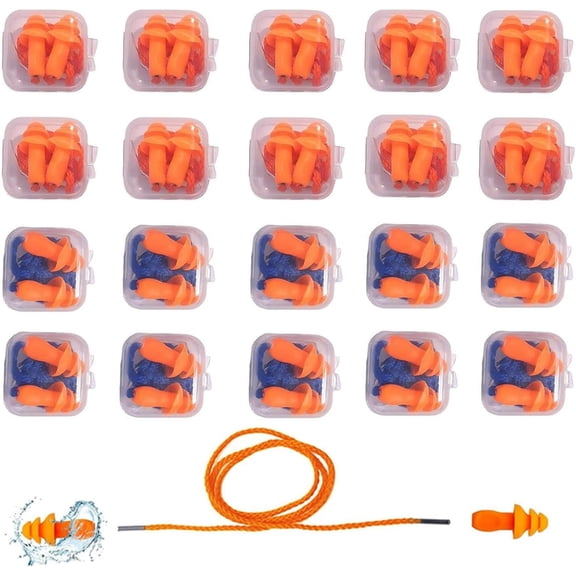 THJOPOKEEL Tapones para Oídos, 20 Pares Tapones de Silicona para nadar, Tapón Auditivo con Cable, Impermeables y Reutilizables, Tapones para los Oídos para Dormir Reducción del Ruido, Earplugs