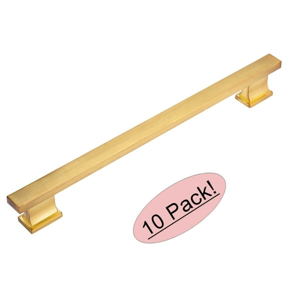 10 Pack - Cosmas 702-192BB Brushed Brass Contemporary Cabinet Hardware Handle Pull - 7-1/2" Inch (192mm) Hole Centers