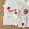thumbnail image 2 of HCNTES Toddler Girl Outfit Soft Waffle Knit Strawberry Graphic Tee and Shorts 2-Piece Set for Daily Wear Summer Toddler Girl Clothes, 2 of 8