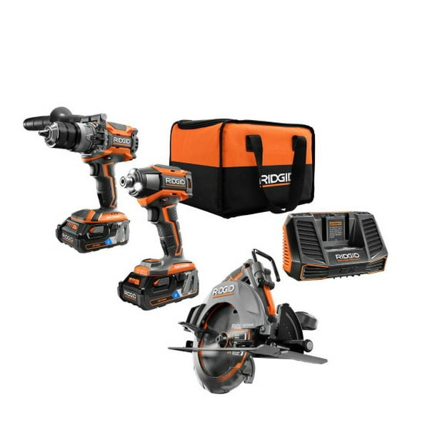 Ridgid 18 Volt Octane Lithium Ion Cordless Brushless 3 Tool Combo Kit With 2 3 0 Ah Batteries Charger And Bag Walmart Com