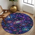 thumbnail image 2 of Round Rug 7Ft Washable Non-Slip, Abstract Flower Circle Area Rugs for Living Room Bedroom, Blue Purple Stars Sky Floral Leaf Indoor Floor Mats Carpet Runner for Home Decor Aesthetic, 2 of 8