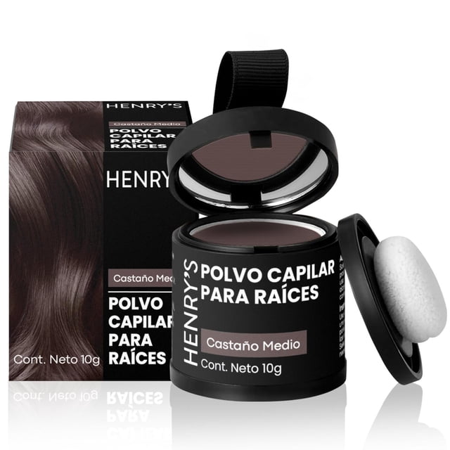 Henrys Polvo para Retocar Raíces Castaño Medio, Rellena Zonas Escasas, Define la Línea del Cabello y