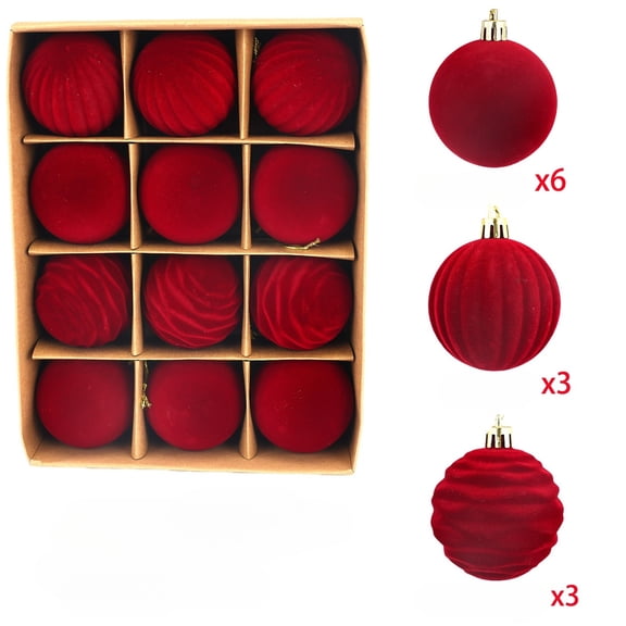 12Pcs Velvet Christmas Ball Ornaments, 2.4" Flocked Shatterproof Christmas Ornaments Hanging Xmas Tree Decorations Set for Home Party Holiday Decor