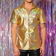 thumbnail image 2 of CONZONE Mens Buttons Down Shirts Short Sleeve Shirts For Men Trendy Metallic Shiny Lapel Soft Lightweight Tops, 2 of 6