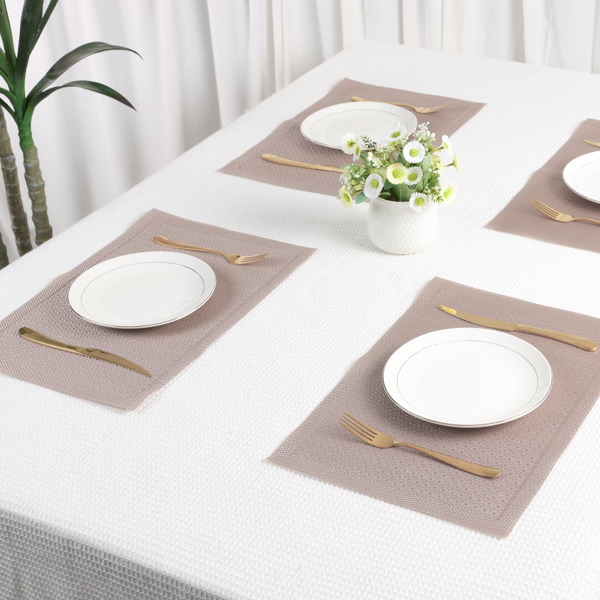 Unique Bargains Rustic Placemats Set of 6 Placemats for Dining Table Decor Khaki 18x12in