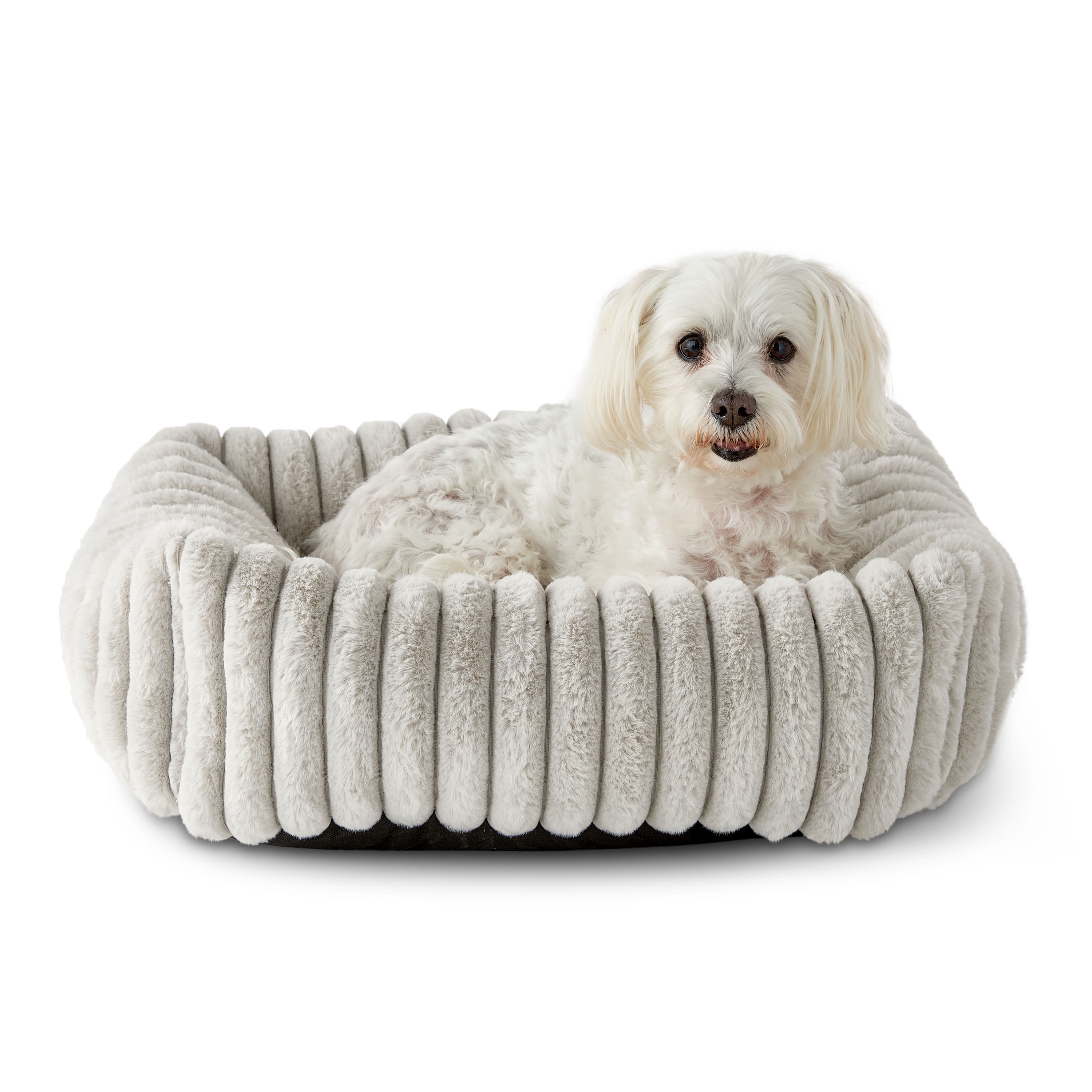 Vibrant Life Small Thick Corduroy Plush Bolster Dog Bed, Gray, 17" x 21"