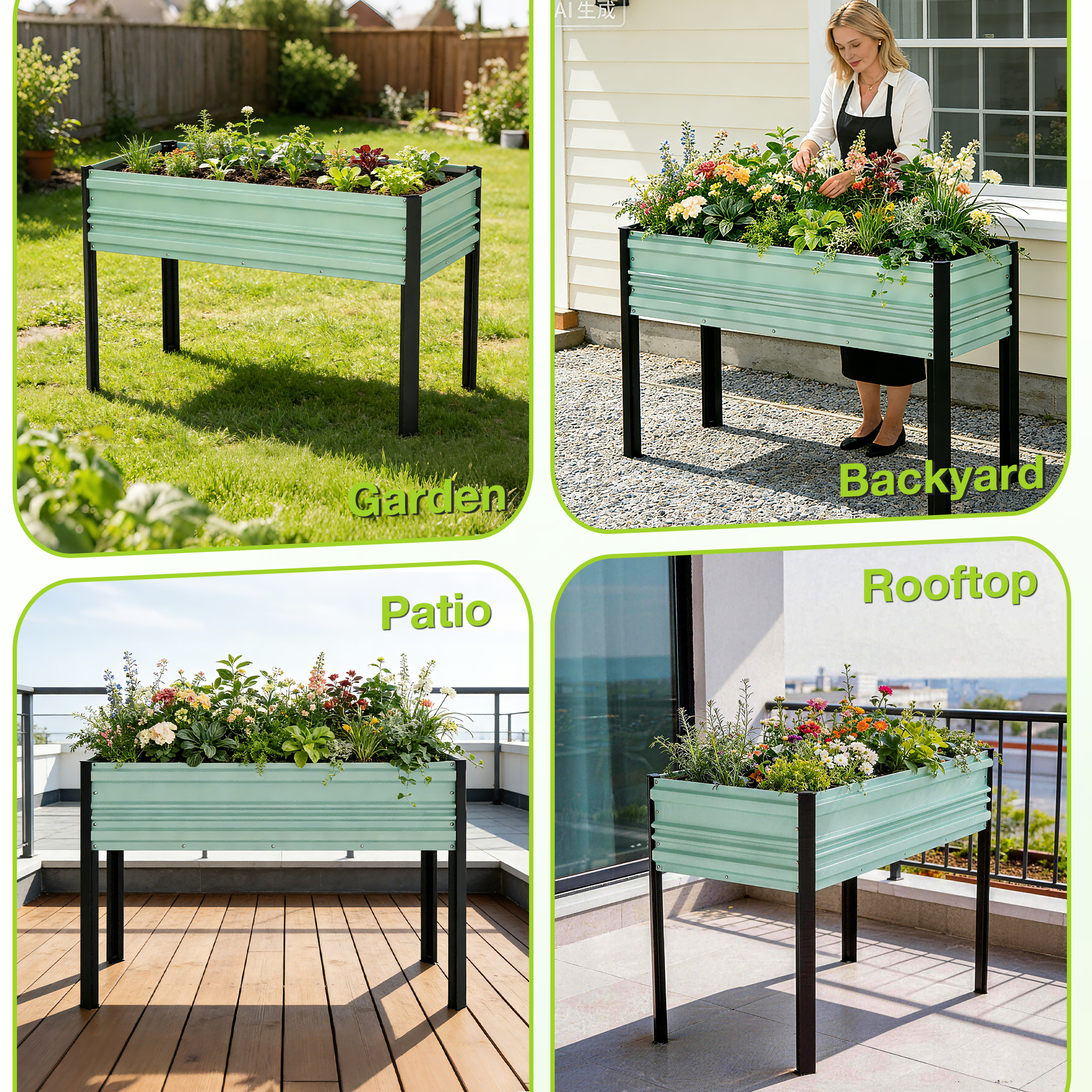 WORKPRO 48x24x32in Outdoor Galvanized Raised Garden Bed with Legs-Light Green