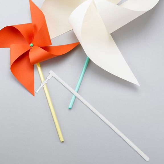 HOMEMAXS 20 Pcs DIY Pinwheels Craft White Solid Windmill Pole