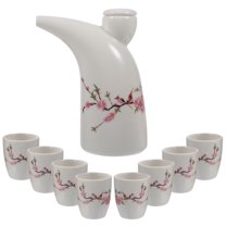 FUEENIRVA Traditional Ceramic Sake Kettle Set with Cups, Elegant Assorted Colors for Storage and Serving, 1 Set