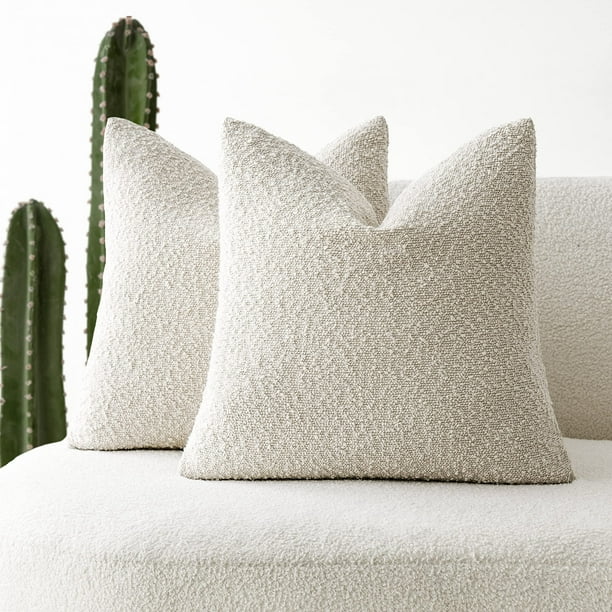 Fundas de almohada sólidas con textura Boucle, fundas de almohada, sofá decorativo moderno y acogedor, paquete de 2, 18 x 18 pulgadas, marfil neutro
