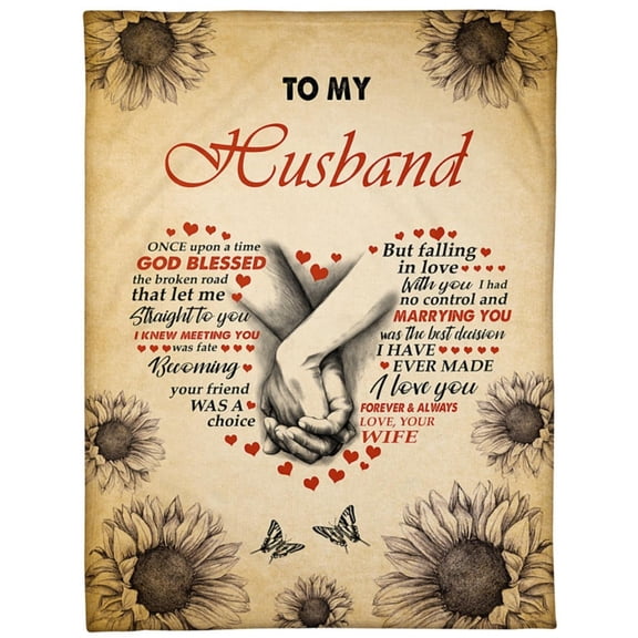 To My Husband I Love You Forever And Always Sunflower Blanket Husband From Wife Birthday Gift Home Decor, 30x40in Fleece Blanket