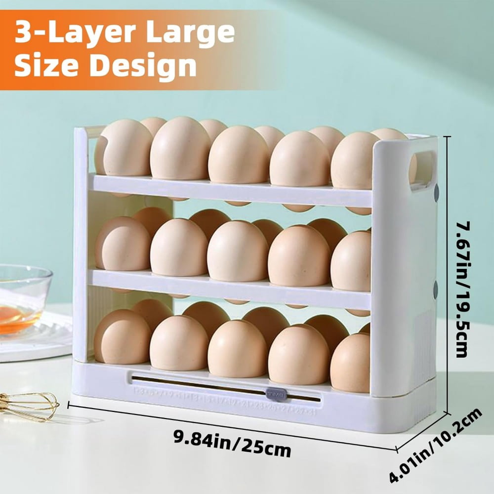 Egg Holder for Refrigerator, 30 Grid Egg Tray for Refrigerator 3 Layer Organizer Bins Reusable Egg Container for Refrigerator Side Door Plastic Egg Carton
