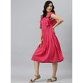 thumbnail image 5 of Janasya Summer Boho Square Neck Sleeveless Solid Pink Cotton Flared Midi Dress For Women, 5 of 7