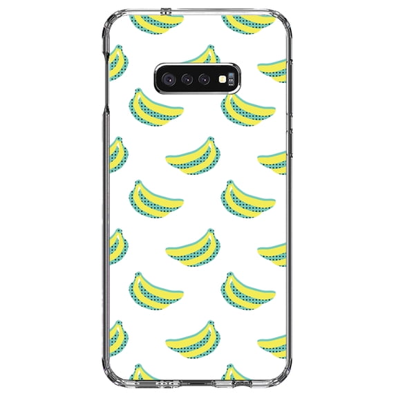 DistinctInk Clear Shockproof Hybrid Case for Samsung Galaxy S10e (5.8" Screen) - TPU Bumper, Acrylic Back, Tempered Glass Screen Protector - Summer Graphics - Banana Pattern - Yellow