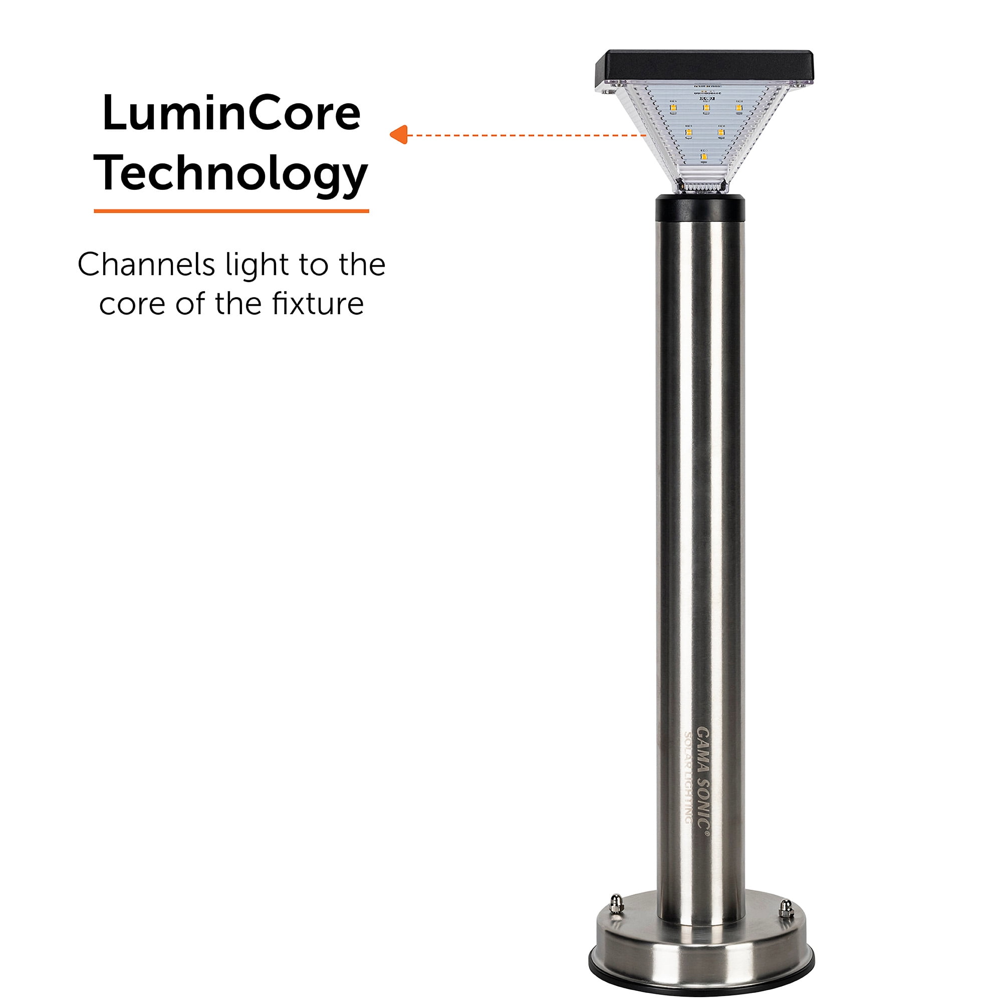 Luxor Stainless 50 Lumen Steel Black Bollard Solar Light Waterproof Outdoor Landscape Garden Pathway with Warm White LED