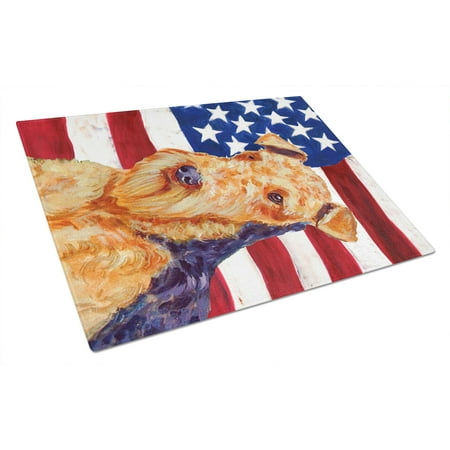 

Carolines Treasures LH9005LCB USA American Flag with Airedale Glass Cutting Board Large 12H x 16W multicolor
