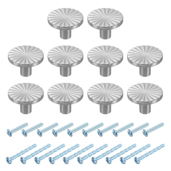 10Pack Round Cabinet Knobs,  1.2" Dia x 0.98" Height Drawer Knob Handle Pulls for Kitchen Cabinet Bedroom Dresser Wardrobe, Silver