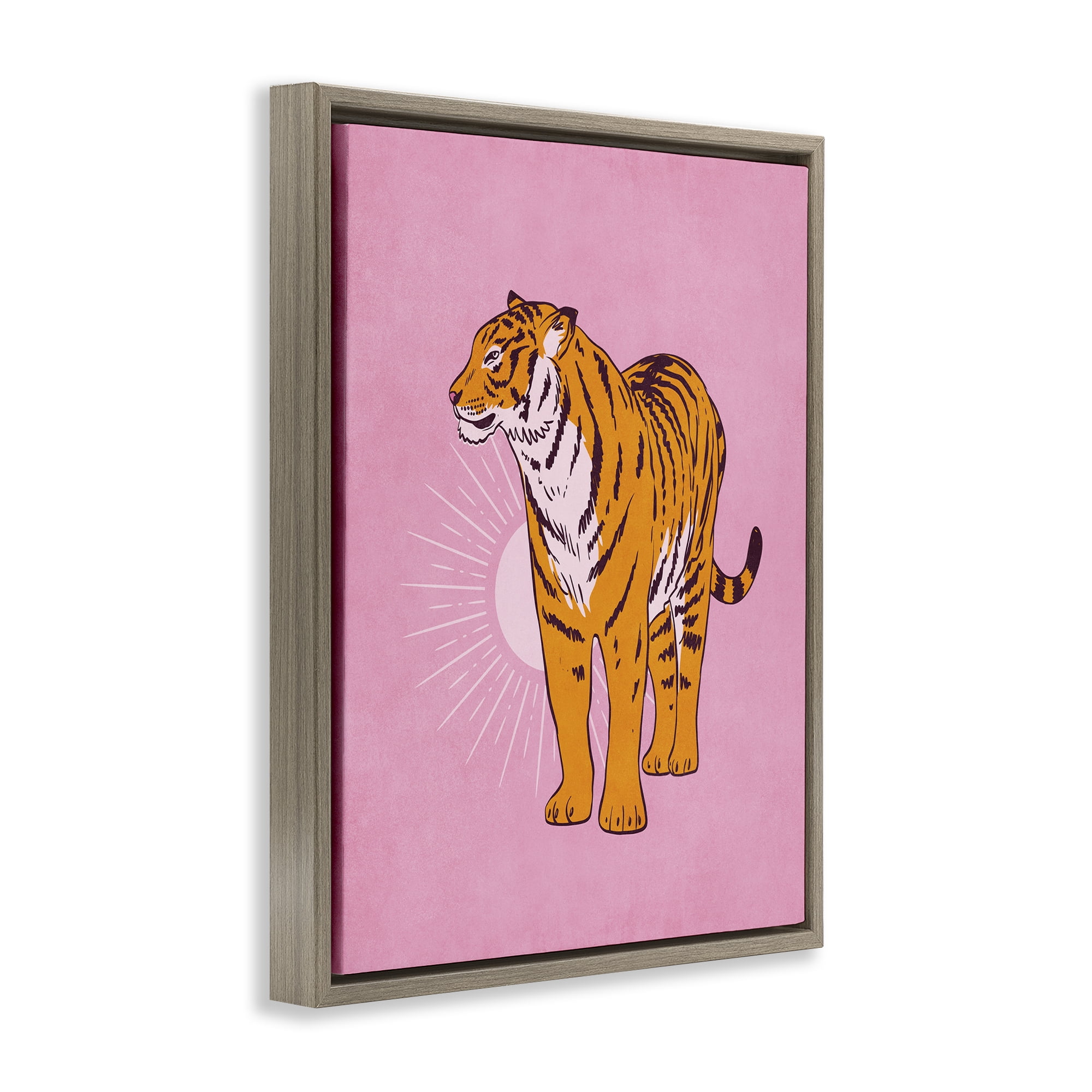 Stupell Industries Preppy Tiger Standing Animals Painting Brown Floater Framed Canvas Art Print Wall Art, 25 x 31