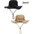 thumbnail image 2 of 2 Pieces Cotton Safari Hat Wide Brim Fishing Cap Foldable Boonie Hat Double-Sided Outdoor Sun Hat for Men and Women (Black, Khaki), 2 of 3