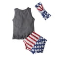 thumbnail image 3 of Toddler Girl Outfits Kids Stars and Stripes Print USA 250th Anniversary Crew Neck Sleeveless Top with Above Knee Shorts and Headband Three Piece Set Grey 18 Months-24 Months, 3 of 7