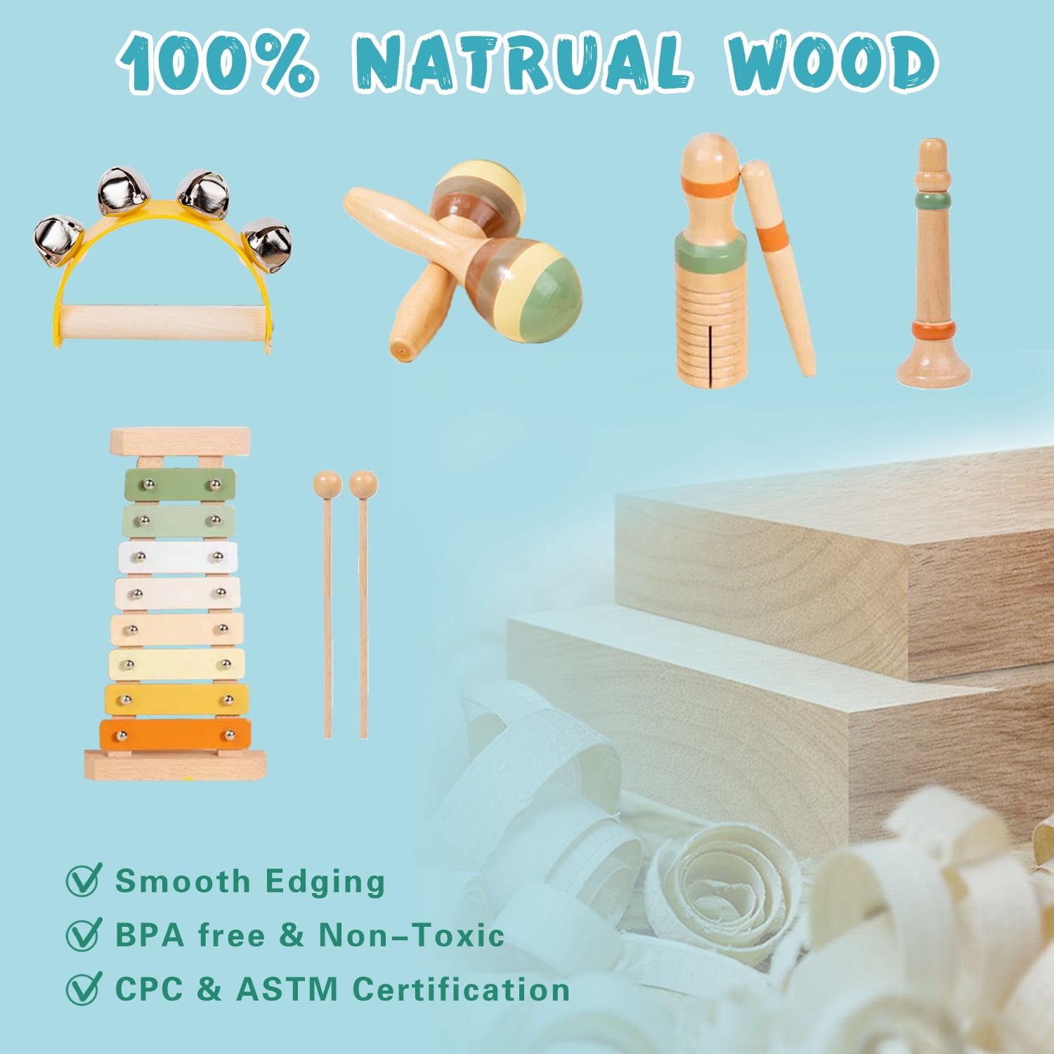 Sunforu Montessori Toys for Toddlers 1-3, Preschool Educational Musical Toy for Infant Boys and Girls, Wooden Musical Instruments for Toddler Best Birthday Gift