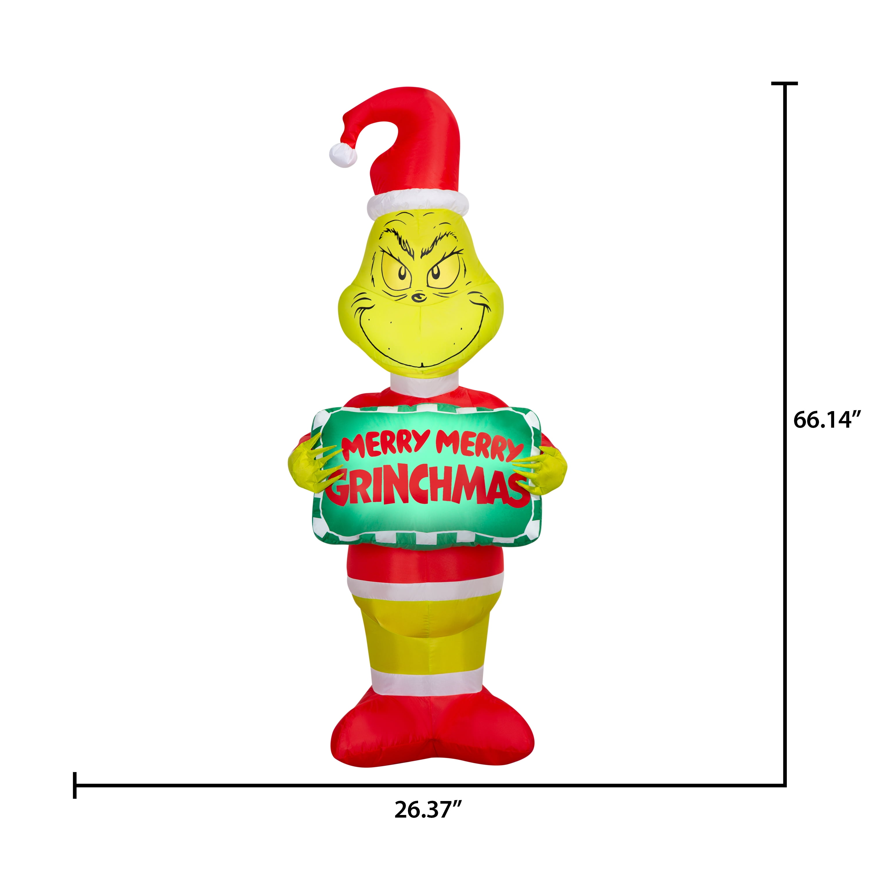 Airblown Christmas Light Grinch Holding Sign Dr. Seuss, 5.5 ft