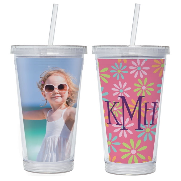 Thermo-Temp Clear Acrylic 16 oz. Double Walled Photo Tumbler with Straw -  Walmart.com